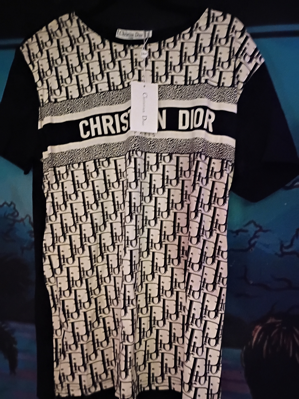 Dior Black and White All-Over Logo Short Sleeve T-Shirt